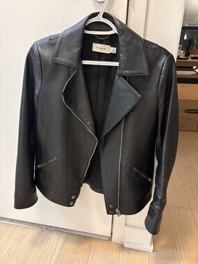 Coach Black Leather Zip-Front Moto Jacket